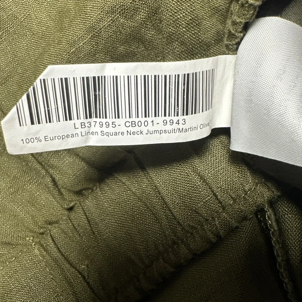 Quince Women 100% European Linen Square Neck Jumpsuit Martini Olive Size S